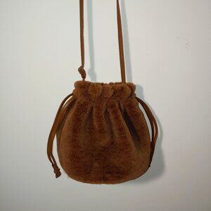 Aerie Fuzzy Faux Fur BucketT Crossbody Bag OS Brown
